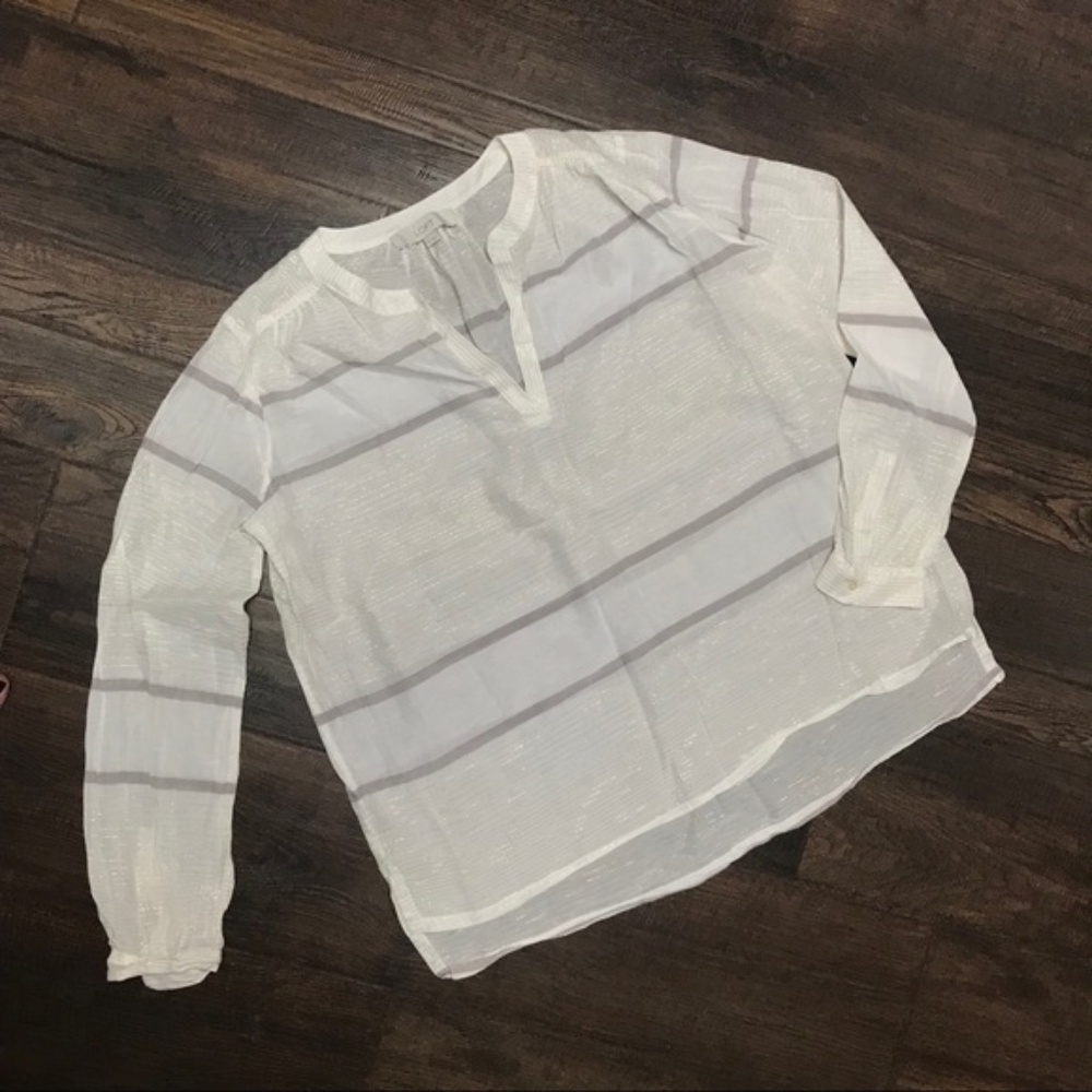 Loft White & Gold Metallic Striped Linen Shirt